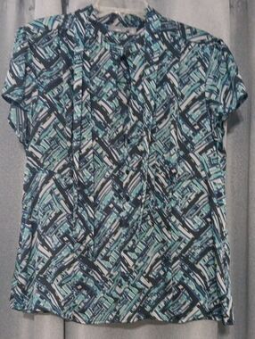 Apt. 9 Short-Sleeve Geometric Print Top - Teal & Navy